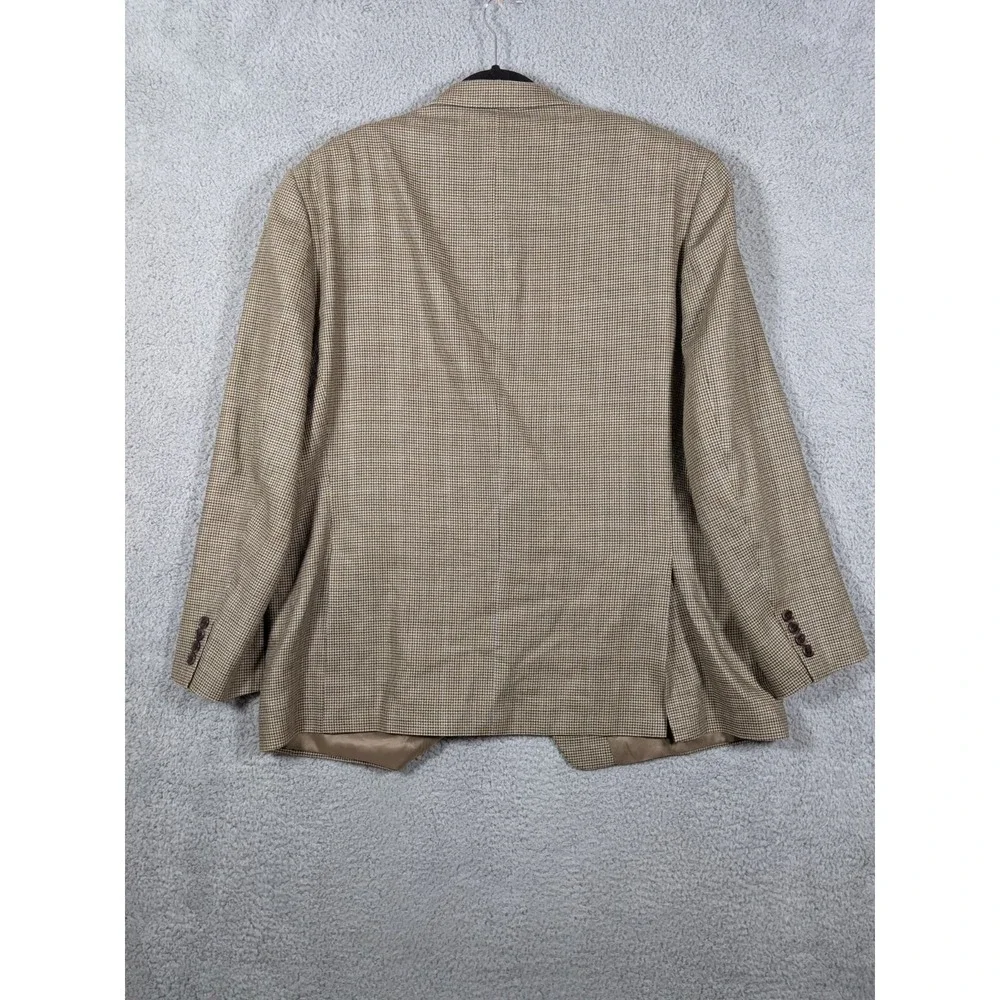 Lauren Ralph Lauren Silk Wool Sport Coat Mens 46R Brown Houndstooth Quiet Luxury